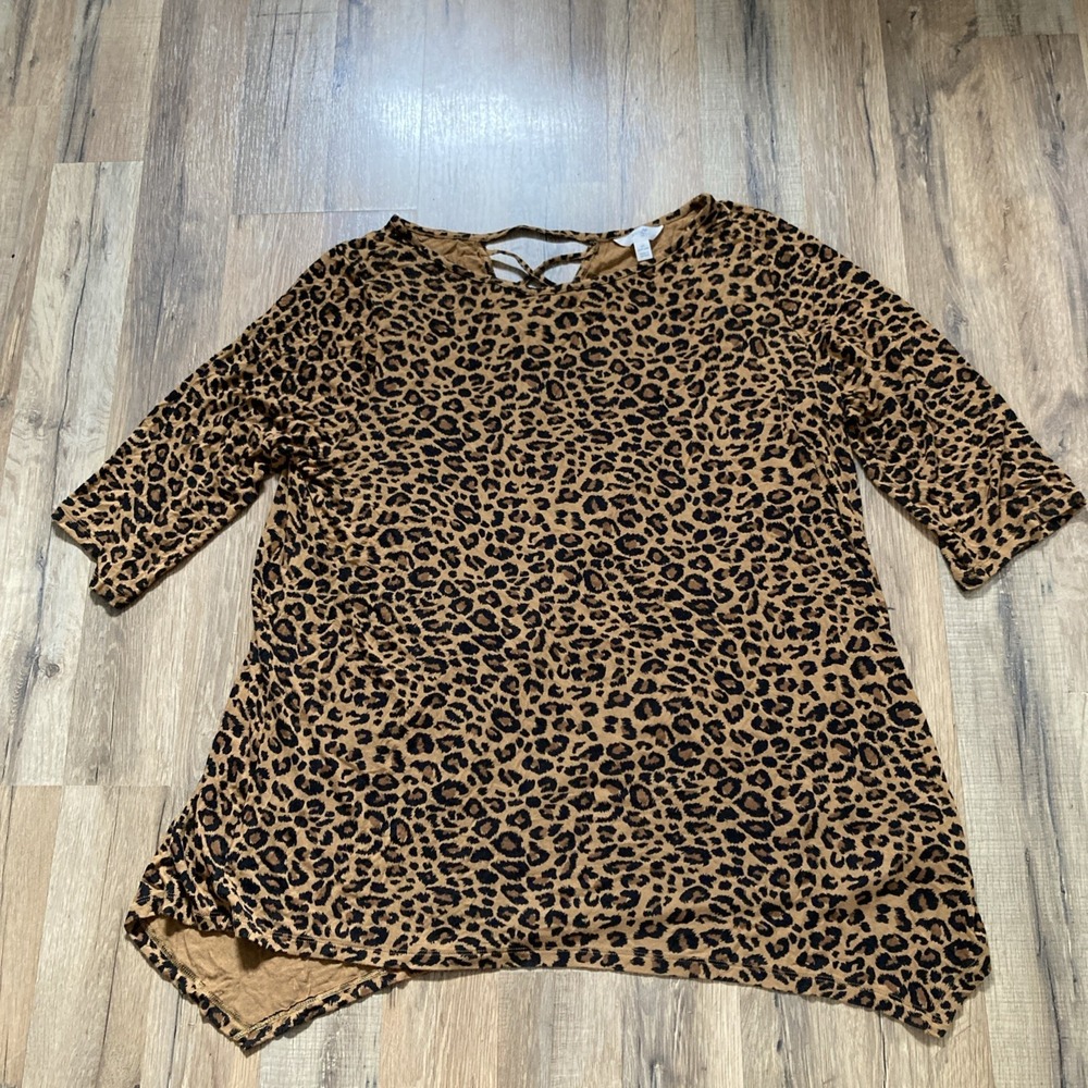 Terra & Sky 2X(20W-22W) Animal Print Tunic Smocking Womens Plus Size Flattering